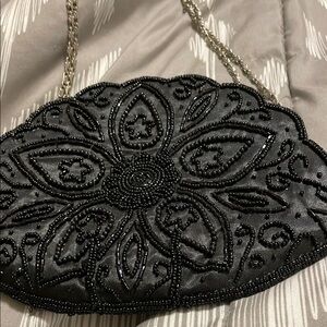 Black Heart-Shaped Beaded Clutch